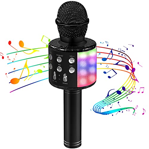 OALYGEI Microfono Inalámbrico Karaoke, Micrófono para Niños Portátil con Altavoz y LED, Micrófono Karaoke para Niños Canta Partido Musica, Compatible con Android/iOS/PC/AUX