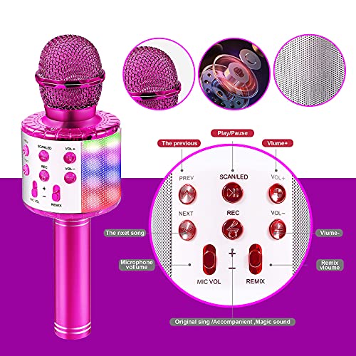 OALYGEI Microfono Inalámbrico Karaoke, Micrófono para Niños Portátil con Altavoz y LED, Micrófono Karaoke para Niños Canta Partido Musica, Compatible con Android/iOS/PC/AUX