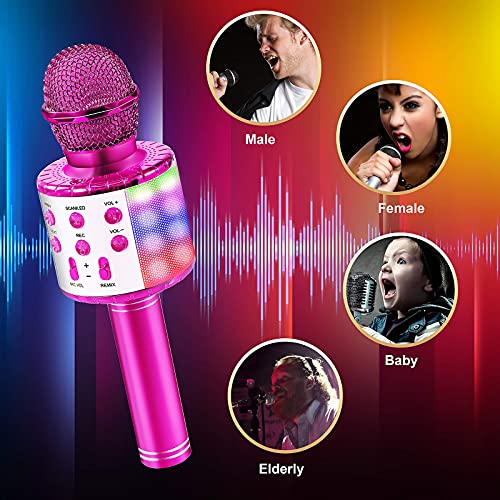 OALYGEI Microfono Inalámbrico Karaoke, Micrófono para Niños Portátil con Altavoz y LED, Micrófono Karaoke para Niños Canta Partido Musica, Compatible con Android/iOS/PC/AUX