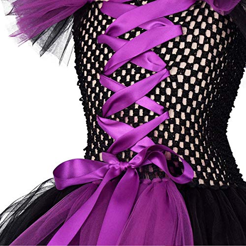 OBEEII Disfraz de Ecuernos Malefica Niñas Deluxe Maleficent Christening Gown Fancy Dress Costume para Halloween Cosplay Carnaval Disfraces 5-6 Años