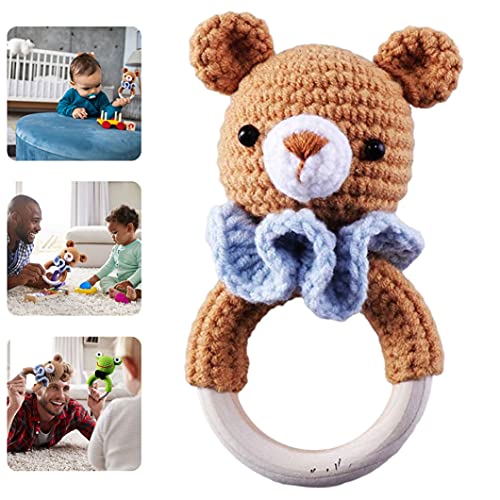 Obelunrp Bebé Hecha de Punto Animal Agarrando Anillo Matee Tinte Tristeza Anillo de Madera Punto Grip Toy Bear, Baby Tradique, Bed Bell