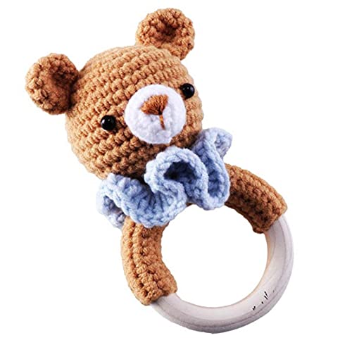 Obelunrp Bebé Hecha de Punto Animal Agarrando Anillo Matee Tinte Tristeza Anillo de Madera Punto Grip Toy Bear, Baby Tradique, Bed Bell