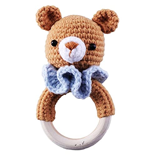 Obelunrp Bebé Hecha de Punto Animal Agarrando Anillo Matee Tinte Tristeza Anillo de Madera Punto Grip Toy Bear, Baby Tradique, Bed Bell