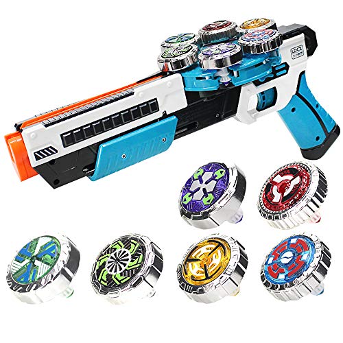 OBEST Peonzas con Lanzador Juguetes Conjunto, 6 Gyro Spinnings de Metal y Launcher de automático, Regalos o Juguetes para Niños