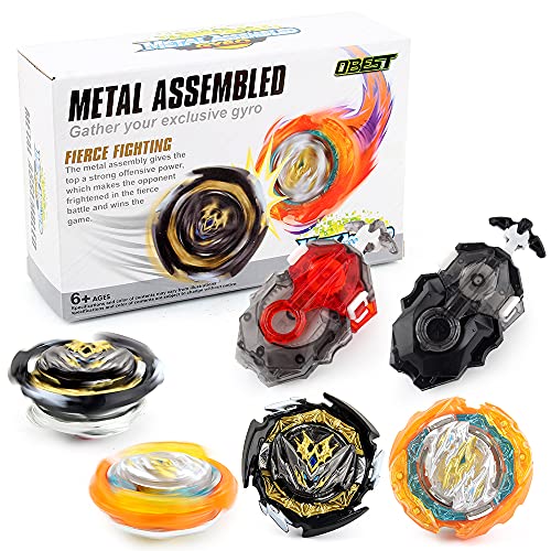 OBEST Peonzas de Batalla con Lanzador, 2 Pcs Metal de Combate Estallido Turbo Gyro Spinners y 2 Launcher Conjunto, Juguetes para Niños