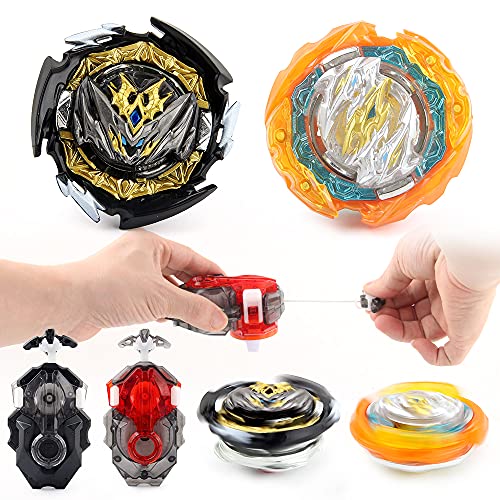 OBEST Peonzas de Batalla con Lanzador, 2 Pcs Metal de Combate Estallido Turbo Gyro Spinners y 2 Launcher Conjunto, Juguetes para Niños