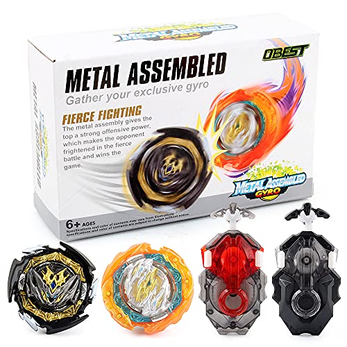 OBEST Peonzas de Batalla con Lanzador, 2 Pcs Metal de Combate Estallido Turbo Gyro Spinners y 2 Launcher Conjunto, Juguetes para Niños