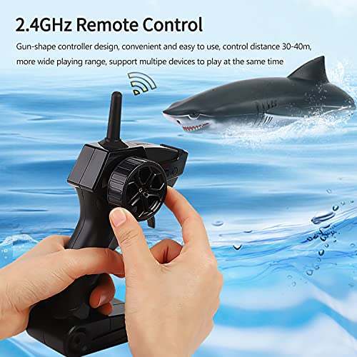 OBEST RC Juguete Barco 2.4GHZ Control Remoto TiburóN Barco, 2 en 1 Flexibles TiburóN/Lancha RáPida, Juguete EléCtrico Shark de Piscina Agua para NiñOs