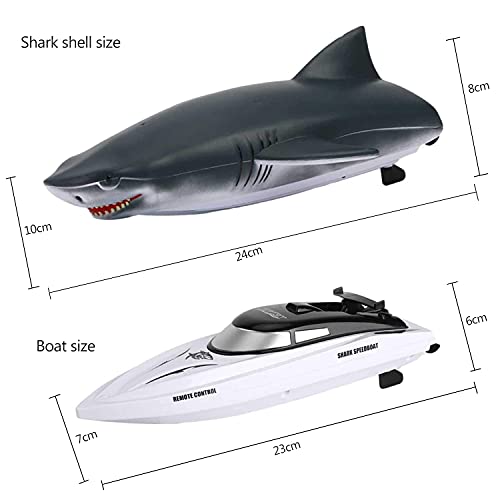 OBEST RC Juguete Barco 2.4GHZ Control Remoto TiburóN Barco, 2 en 1 Flexibles TiburóN/Lancha RáPida, Juguete EléCtrico Shark de Piscina Agua para NiñOs