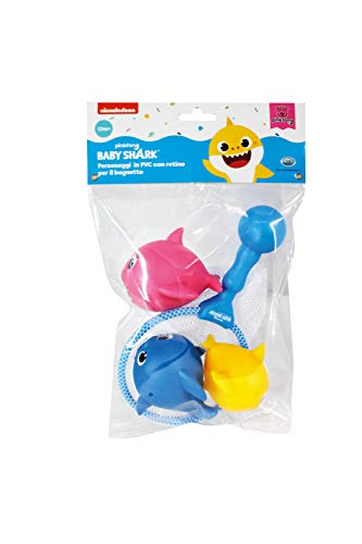 ODS 48822 Baby Shark - Juego de 3 Tiburones con Red para bañera, Azul, Rosa, Amarillo, Blanco