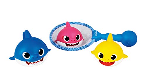 ODS 48822 Baby Shark - Juego de 3 Tiburones con Red para bañera, Azul, Rosa, Amarillo, Blanco