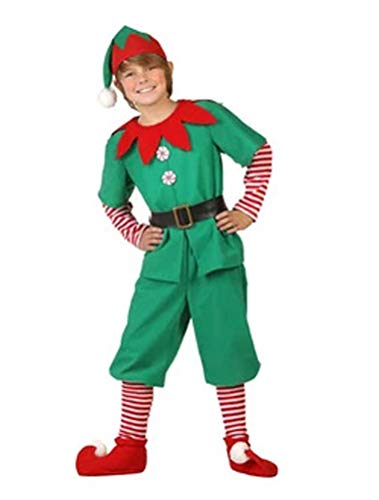 Odziezet Adulto Niño Niña Disfraz Conjunto Duende Verde Traje Falda Navidad Cosplay Halloween 5PC