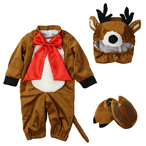 Odziezet Navidad Conjunto Bebé Niño Niña Papá Noel Elf Reno Muñeco de Nieve Ropa Disfraz 4 PCS Sombrero + Traje + Zapatos + Bufanda 0-2 años