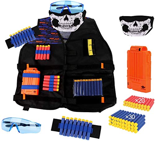 OFUN Táctico Chaleco para niños 55 Piezas + móvil Objetivo Digital para Nerf, Juego de Regalo de Juguete Accesorios para Pistolas Nerf, Objetivos Digitales y Kit de Chaleco táctico para niños