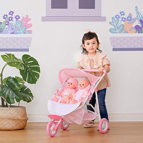 Olivia's Little World Cochecito Silla De Paseo Doble para Muñecas Rosa OL-00012