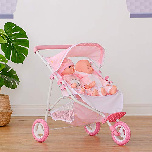 Olivia's Little World Cochecito Silla De Paseo Doble para Muñecas Rosa OL-00012