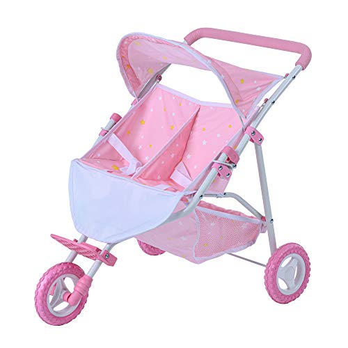 Olivia's Little World Cochecito Silla De Paseo Doble para Muñecas Rosa OL-00012