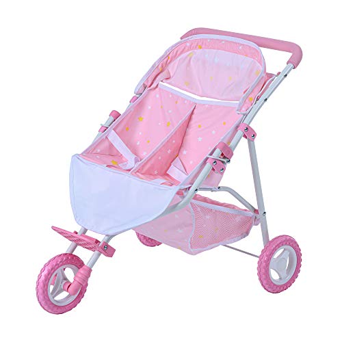 Olivia's Little World Cochecito Silla De Paseo Doble para Muñecas Rosa OL-00012