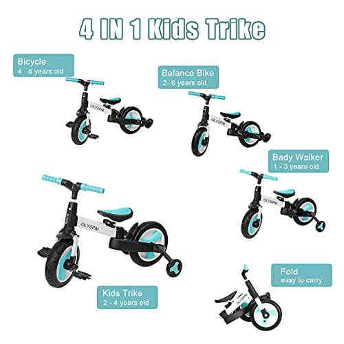 OLYSPM 5 en 1 Triciclo Bebé Plegables Bicicleta sin Pedales para 1-6 Años Niños,Triciclo para Bebes con Pedales Desmontables y Ruedas Auxiliares,Triciclo Evolutivo(Azul Claro)