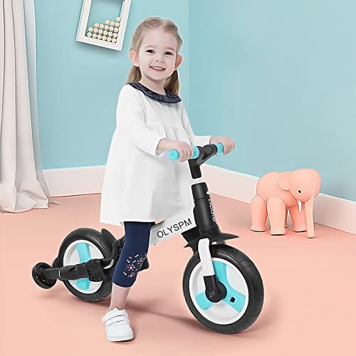 OLYSPM 5 en 1 Triciclo Bebé Plegables Bicicleta sin Pedales para 1-6 Años Niños,Triciclo para Bebes con Pedales Desmontables y Ruedas Auxiliares,Triciclo Evolutivo(Azul Claro)