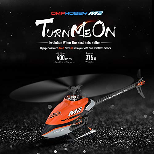 OMPHOBBY M2 V2 hélicoptères RC Double moteurs Sans balais hélicoptère RC pour adultes hélicoptère télécommandé 3D à entraînement Direct-BNF(Charme Orange)