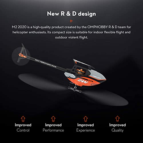 OMPHOBBY M2 V2 hélicoptères RC Double moteurs Sans balais hélicoptère RC pour adultes hélicoptère télécommandé 3D à entraînement Direct-BNF(Charme Orange)