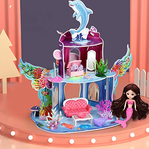 onehous Casa de Muñecas, 2 Pisos Casa de Muñecas Mermaid Cottage, DIY Juego de Juego Casa de Muñecas con Accesorios y Mobiliario, Casa de Juegos 3D para Niñas