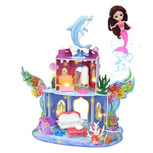 onehous Casa de Muñecas, 2 Pisos Casa de Muñecas Mermaid Cottage, DIY Juego de Juego Casa de Muñecas con Accesorios y Mobiliario, Casa de Juegos 3D para Niñas