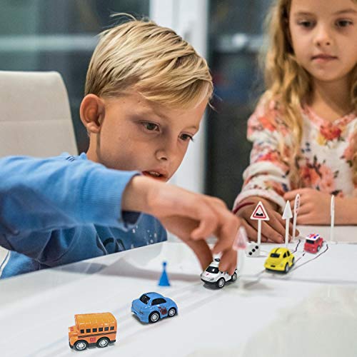 onehous Juguete Coches, Metálico Tire hacia Atrás del Auto Camiones Vehículos, Pack de 8 Mini Die Cast Set de Coches de Juguete, Coche de Policía/Autobús Escolar para niños de 3 a 12 Años Niñas Niños