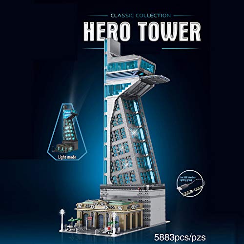 Onenineten Modelo de bloques de construcción, torre Hero para los Vengadores, con luz LED, juego de construcción DIY Hero Tower bloques de construcción modelo compatible con casa Lego