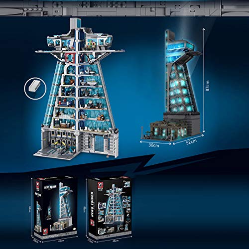 Onenineten Modelo de bloques de construcción, torre Hero para los Vengadores, con luz LED, juego de construcción DIY Hero Tower bloques de construcción modelo compatible con casa Lego