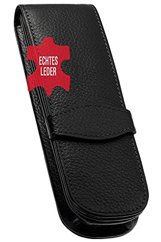 Online - Funda de piel para 3 bolígrafos, color negro