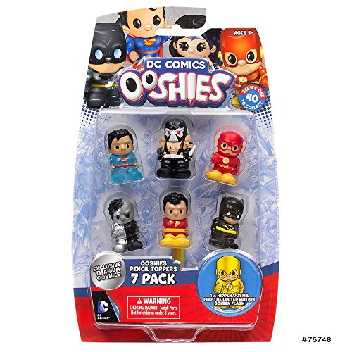 Ooshies DC Comics - Juego de 7 adornos para lápices, diseño de Superman, Bane, The Flash, Titanium Twoface, Shazam, Batman y 1 figura misteriosa