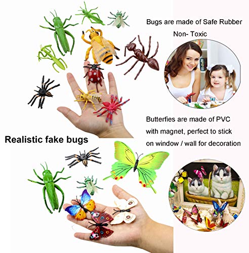 OOTSR 39pcs Insectos e Insectos de plástico para niños, Figuras de Insectos Juguetes con Pegatina de Pared Colorida Mariposa para educación/Juguetes de Halloween/Fiestas temáticas/Regalos cumpleaños