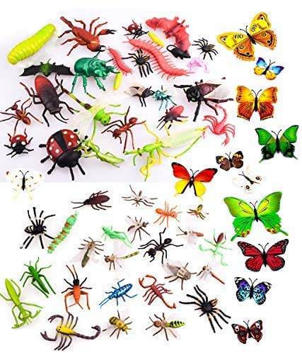 OOTSR 39pcs Insectos e Insectos de plástico para niños, Figuras de Insectos Juguetes con Pegatina de Pared Colorida Mariposa para educación/Juguetes de Halloween/Fiestas temáticas/Regalos cumpleaños