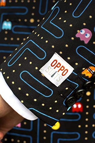 OppoSuits Prom Suits For Men – Pac-Man – Comes with Jacket, Pants and Tie In Funny Designs Traje de Hombres, Black, 48