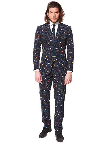 OppoSuits Prom Suits For Men – Pac-Man – Comes with Jacket, Pants and Tie In Funny Designs Traje de Hombres, Black, 48