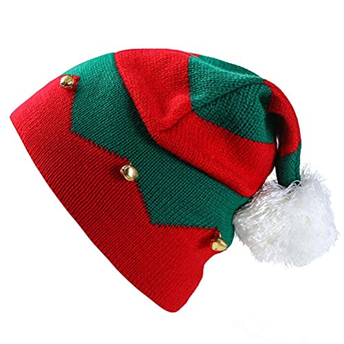 Osuner Sombrero de Navidad Sombrero de Punto de Elfo Gorro de Punto para bebé de Navidad Gorro de Punto cálido con Campanas para niños pequeños niños