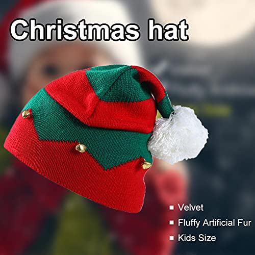 Osuner Sombrero de Navidad Sombrero de Punto de Elfo Gorro de Punto para bebé de Navidad Gorro de Punto cálido con Campanas para niños pequeños niños