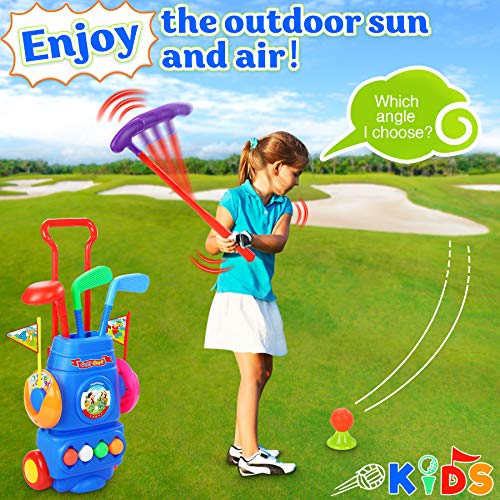 Otes Juego de Golf Niños Juguetes Deportivos Golf Plástico Carrito de Golf con Palos Divertido Mini Club de 16 Piezas para Exteriores y Interiores