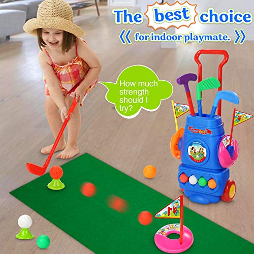 Otes Juego de Golf Niños Juguetes Deportivos Golf Plástico Carrito de Golf con Palos Divertido Mini Club de 16 Piezas para Exteriores y Interiores