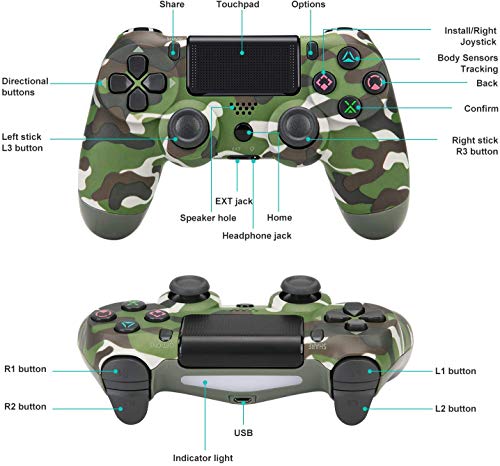 OUBANG Juego Game Controller para PS4, Controlador inalámbrico para Playstation 4 con Joystick de Juego de vibración Dual, Verde (Camuflaje Verde)