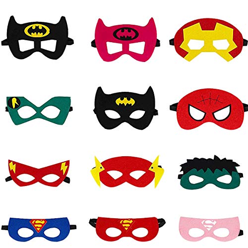 Ouinne 12 Piezas Máscaras de Superhéroe, Máscaras de Fieltro Mitad de Cosplay con Cuerda Elástica de Fiesta de Cumpleaños Favorece Niños Niños Niñas