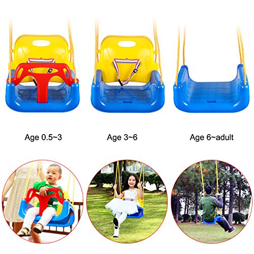 OUTCAMER Columpio Infantil Columpio 3 en 1 con Respaldo y Protección Frontal Desmontable para Seguridad con Cuerda de 2M para Niños (Multicolor)