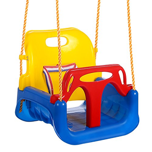 OUTCAMER Columpio Infantil Columpio 3 en 1 con Respaldo y Protección Frontal Desmontable para Seguridad con Cuerda de 2M para Niños (Multicolor)