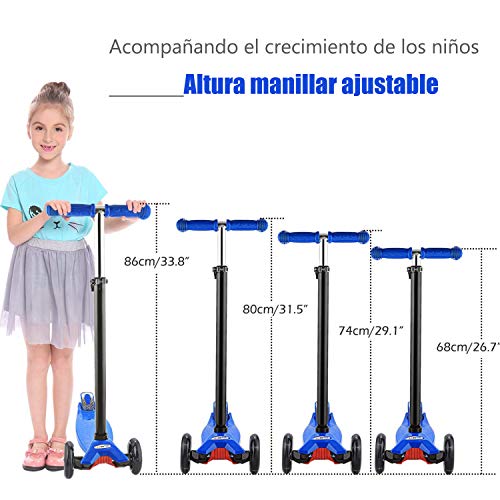 OUTCAMER Patinete Niño 3 a 12 Años Patinete 3 Ruedas con Led Luces Manillar Altura Ajustable 68-86cm para Niños y Niña Juegos Deportivos Scooter con Freno Posterior Monopatin Tres Ruedas Máxima 50 KG