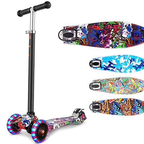 OUTCAMER Patinete para Niños 3 a 12 Años Patinete 3 Ruedas Luces LED y Altura Ajustable 76-86cm Pedal Antideslizante Scooter Patinete Niño y Niña Regalo de Pascua y Festival