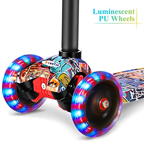 OUTCAMER Patinete para Niños 3 a 12 Años Patinete 3 Ruedas Luces LED y Altura Ajustable 76-86cm Pedal Antideslizante Scooter Patinete Niño y Niña Regalo de Pascua y Festival