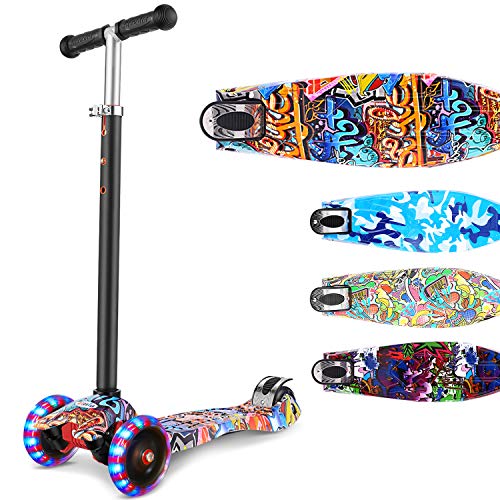 OUTCAMER Patinete para Niños 3 a 12 Años Patinete 3 Ruedas Luces LED y Altura Ajustable 76-86cm Pedal Antideslizante Scooter Patinete Niño y Niña Regalo de Pascua y Festival