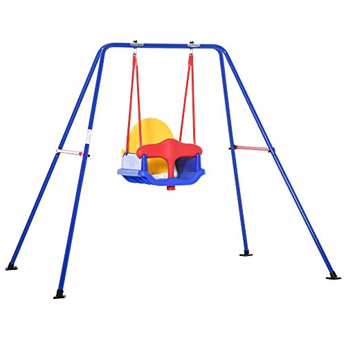 Outsunny Columpio para Niños +6 Meses con Soporte de Metal Asiento y Cinturón de Seguridad con Hebilla para Exteriores Carga Máx. 30kg 140x110x120cm Multicolor